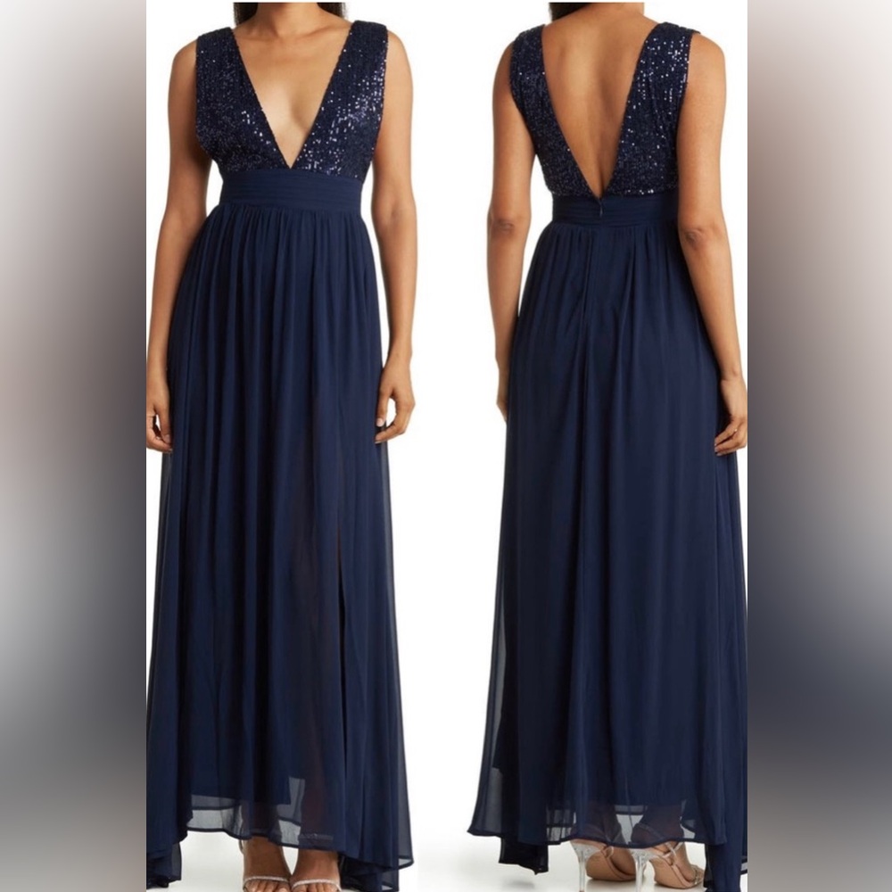 NWT Love By Design Daphne Sequin Top V-Plunge Maxi Dress. XL